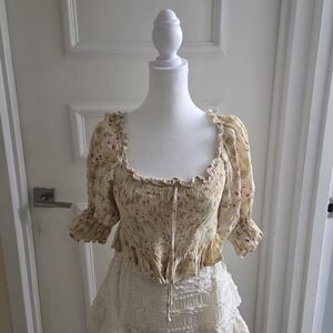 Faithfull the Brand Cream and Pink Floral Blouse